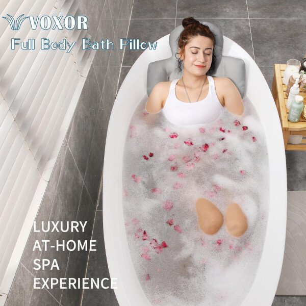 Almohada de baño de cuerpo completo para bañera, cojín grueso para bañera con bolsa de lavandería, almohada de lujo para baño para reposacabezas cuello y espalda, color blanco, 51 x 16 pulgadas - Image 14