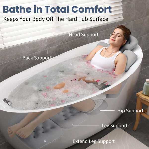 Almohada de baño de cuerpo completo para bañera, cojín grueso para bañera con bolsa de lavandería, almohada de lujo para baño para reposacabezas cuello y espalda, color blanco, 51 x 16 pulgadas - Image 15