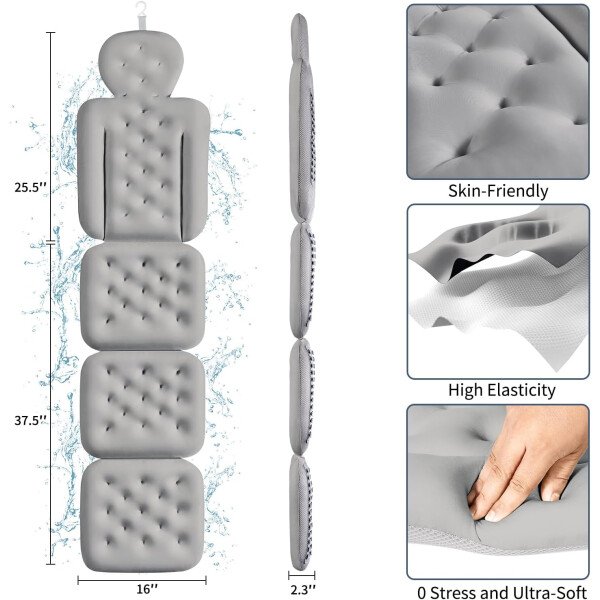Almohada de baño de cuerpo completo para bañera, cojín grueso para bañera con bolsa de lavandería, almohada de lujo para baño para reposacabezas cuello y espalda, color blanco, 51 x 16 pulgadas - Image 18