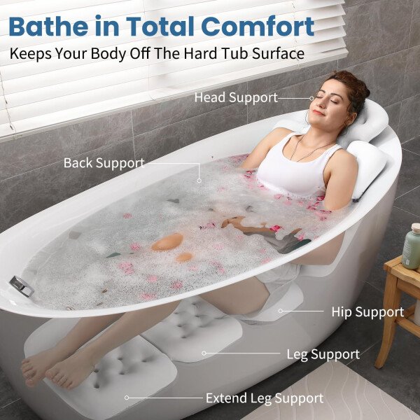 Almohada de baño de cuerpo completo para bañera, cojín grueso para bañera con bolsa de lavandería, almohada de lujo para baño para reposacabezas cuello y espalda, color blanco, 51 x 16 pulgadas - Image 20