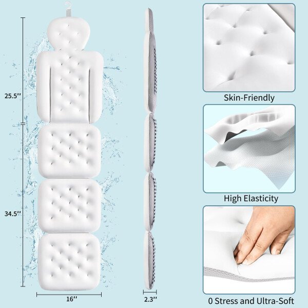 Almohada de baño de cuerpo completo para bañera, cojín grueso para bañera con bolsa de lavandería, almohada de lujo para baño para reposacabezas cuello y espalda, color blanco, 51 x 16 pulgadas - Image 21