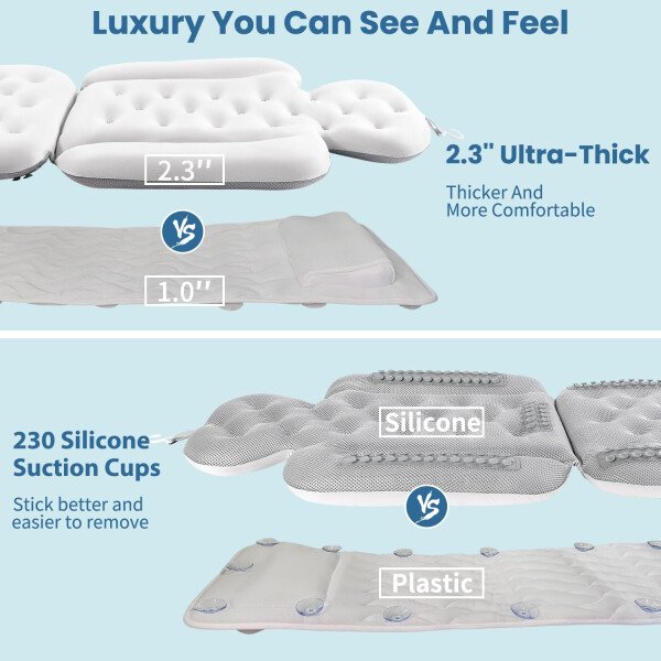 Almohada de baño de cuerpo completo para bañera, cojín grueso para bañera con bolsa de lavandería, almohada de lujo para baño para reposacabezas cuello y espalda, color blanco, 51 x 16 pulgadas - Image 22