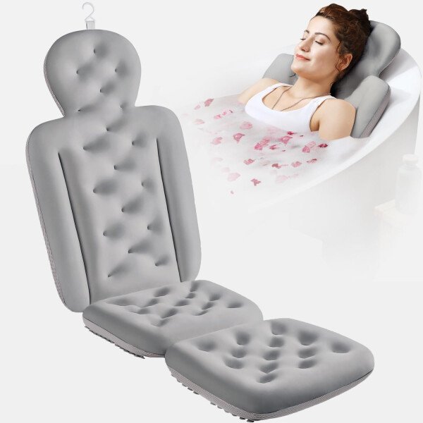 Almohada de baño de cuerpo completo para bañera, cojín grueso para bañera con bolsa de lavandería, almohada de lujo para baño para reposacabezas cuello y espalda, color blanco, 51 x 16 pulgadas - Image 23