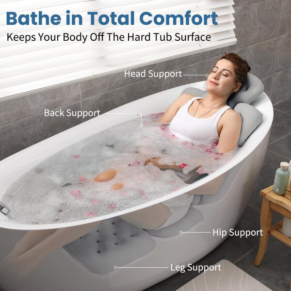 Almohada de baño de cuerpo completo para bañera, cojín grueso para bañera con bolsa de lavandería, almohada de lujo para baño para reposacabezas cuello y espalda, color blanco, 51 x 16 pulgadas - Image 24