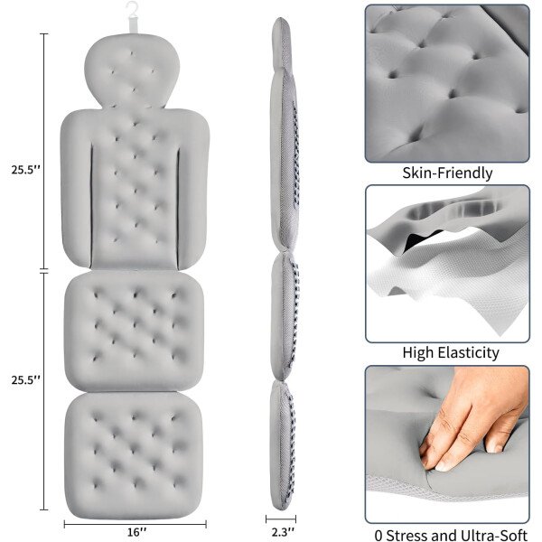 Almohada de baño de cuerpo completo para bañera, cojín grueso para bañera con bolsa de lavandería, almohada de lujo para baño para reposacabezas cuello y espalda, color blanco, 51 x 16 pulgadas - Image 26