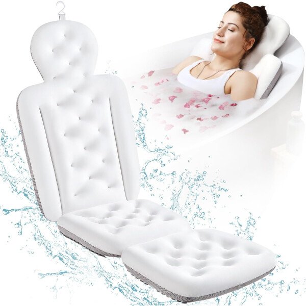 Almohada de baño de cuerpo completo para bañera, cojín grueso para bañera con bolsa de lavandería, almohada de lujo para baño para reposacabezas cuello y espalda, color blanco, 51 x 16 pulgadas - Image 31
