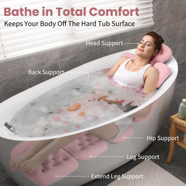 Almohada de baño de cuerpo completo para bañera, cojín grueso para bañera con bolsa de lavandería, almohada de lujo para baño para reposacabezas cuello y espalda, color blanco, 51 x 16 pulgadas - Image 34