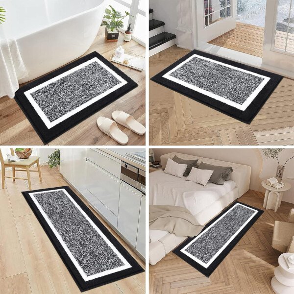 Pauwer Juego de 3 tapetes de baño de microfibra, peludos, antideslizantes, ultra suaves, absorbentes con forma de U para baño, bañera, ducha, color gris oscuro - Imagen 8