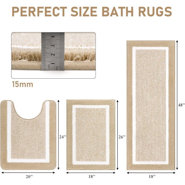 Pauwer Juego de 3 tapetes de baño de microfibra, peludos, antideslizantes, ultra suaves, absorbentes con forma de U para baño, bañera, ducha, color gris oscuro - Imagen 10