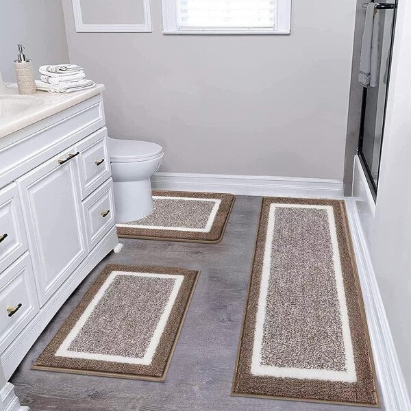 Pauwer Juego de 3 tapetes de baño de microfibra, peludos, antideslizantes, ultra suaves, absorbentes con forma de U para baño, bañera, ducha, color gris oscuro - Imagen 16