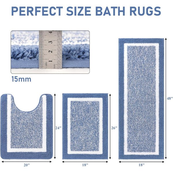 Pauwer Juego de 3 tapetes de baño de microfibra, peludos, antideslizantes, ultra suaves, absorbentes con forma de U para baño, bañera, ducha, color gris oscuro - Imagen 63