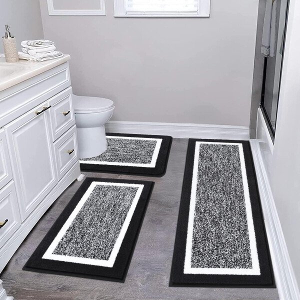 Pauwer Juego de 3 tapetes de baño de microfibra, peludos, antideslizantes, ultra suaves, absorbentes con forma de U para baño, bañera, ducha, color gris oscuro - Imagen 72