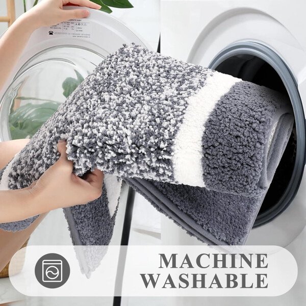 Pauwer Juego de 3 tapetes de baño de microfibra, peludos, antideslizantes, ultra suaves, absorbentes con forma de U para baño, bañera, ducha, color gris oscuro - Imagen 106