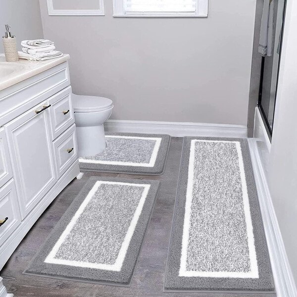 Pauwer Juego de 3 tapetes de baño de microfibra, peludos, antideslizantes, ultra suaves, absorbentes con forma de U para baño, bañera, ducha, color gris oscuro - Imagen 136