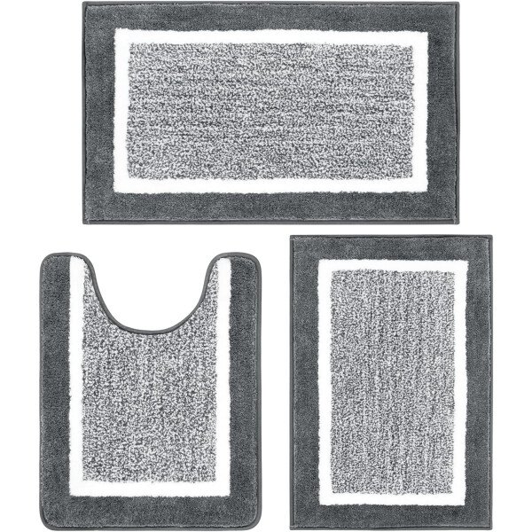 Pauwer Juego de 3 tapetes de baño de microfibra, peludos, antideslizantes, ultra suaves, absorbentes con forma de U para baño, bañera, ducha, color gris oscuro - Imagen 154