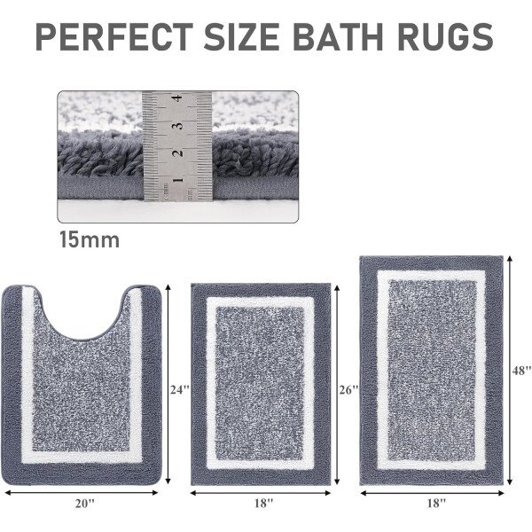 Pauwer Juego de 3 tapetes de baño de microfibra, peludos, antideslizantes, ultra suaves, absorbentes con forma de U para baño, bañera, ducha, color gris oscuro - Imagen 155