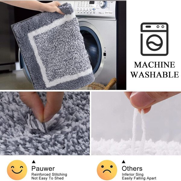 Pauwer Juego de 3 tapetes de baño de microfibra, peludos, antideslizantes, ultra suaves, absorbentes con forma de U para baño, bañera, ducha, color gris oscuro - Imagen 176
