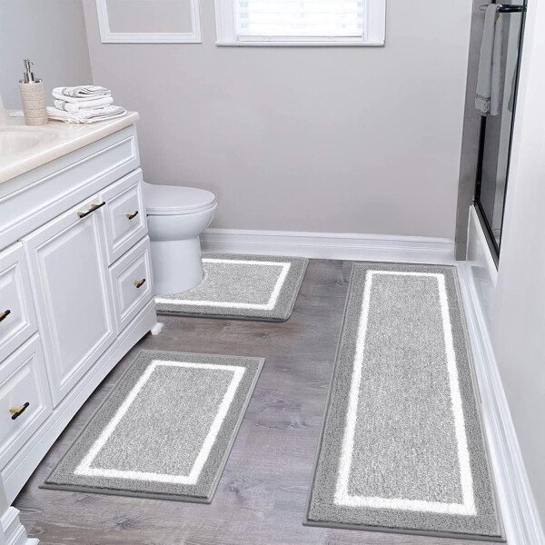Pauwer Juego de 3 tapetes de baño de microfibra, peludos, antideslizantes, ultra suaves, absorbentes con forma de U para baño, bañera, ducha, color gris oscuro - Imagen 229