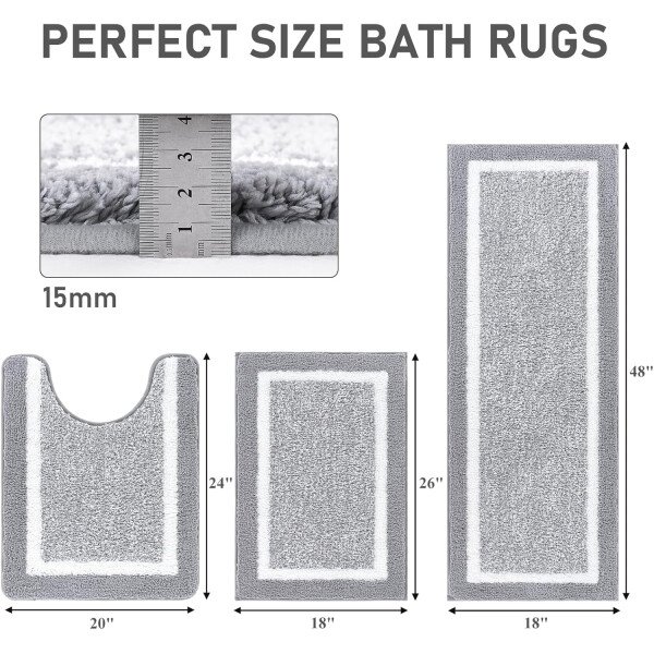 Pauwer Juego de 3 tapetes de baño de microfibra, peludos, antideslizantes, ultra suaves, absorbentes con forma de U para baño, bañera, ducha, color gris oscuro - Imagen 230