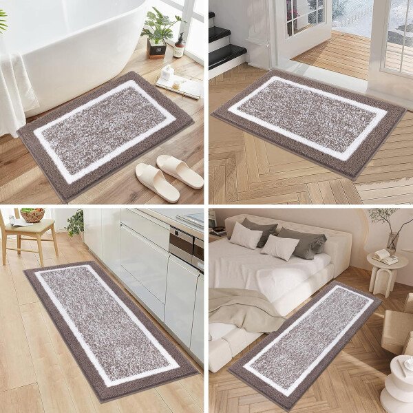 Pauwer Juego de 3 tapetes de baño de microfibra, peludos, antideslizantes, ultra suaves, absorbentes con forma de U para baño, bañera, ducha, color gris oscuro - Imagen 252