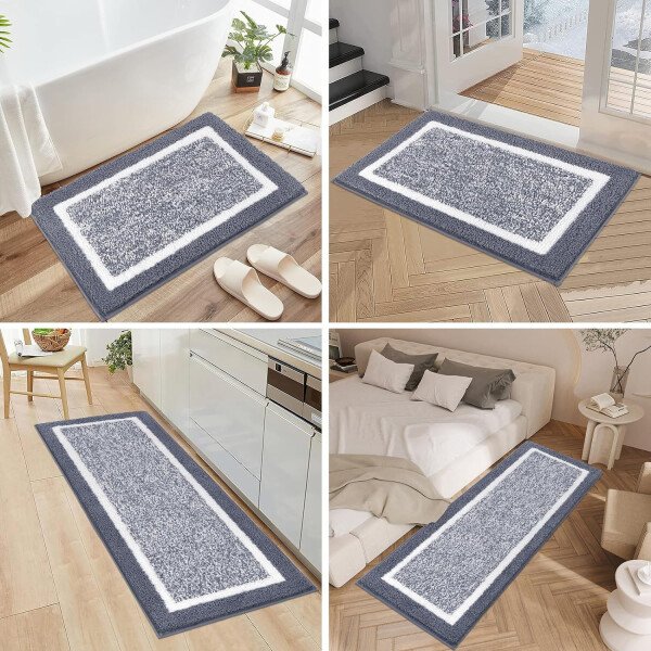 Pauwer Juego de 3 tapetes de baño de microfibra, peludos, antideslizantes, ultra suaves, absorbentes con forma de U para baño, bañera, ducha, color gris oscuro - Imagen 261
