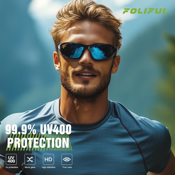 Paquete de 3 lentes de sol polarizados deportivos para hombres, envolventes y protección UV400 contra rayos ultravioleta, para ciclismo, pesca y conducción - Imagen 5