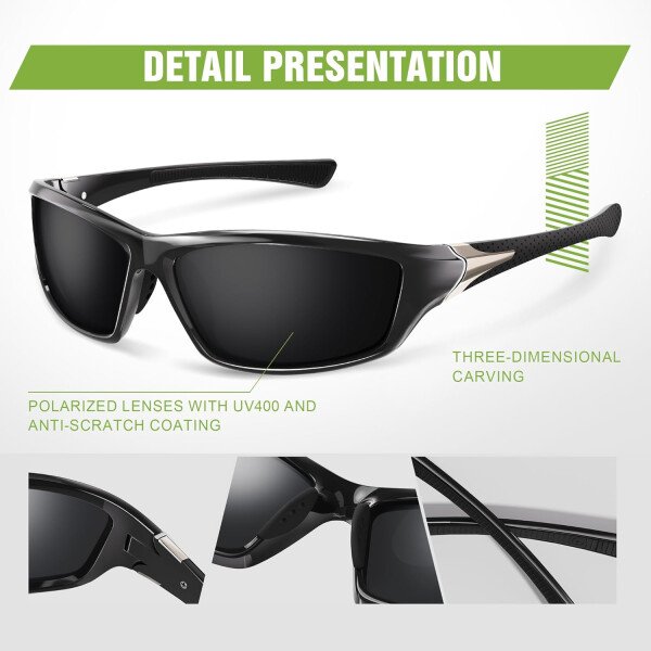 Paquete de 3 lentes de sol polarizados deportivos para hombres, envolventes y protección UV400 contra rayos ultravioleta, para ciclismo, pesca y conducción - Imagen 6