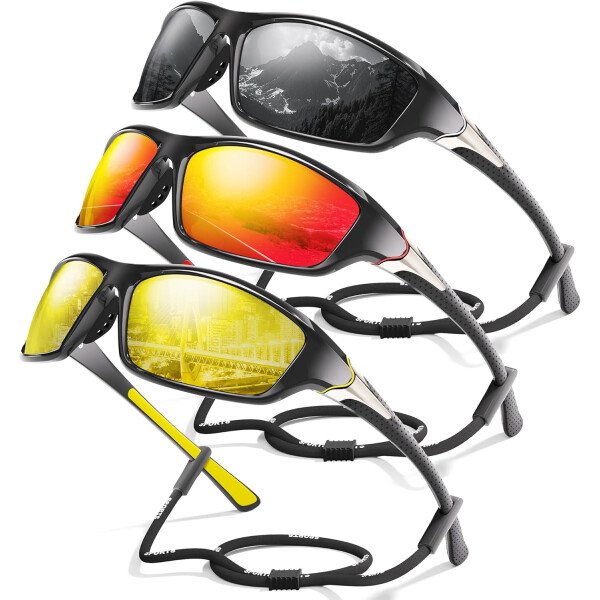 Paquete de 3 lentes de sol polarizados deportivos para hombres, envolventes y protección UV400 contra rayos ultravioleta, para ciclismo, pesca y conducción - Imagen 11