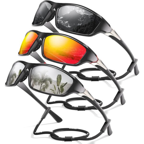 Paquete de 3 lentes de sol polarizados deportivos para hombres, envolventes y protección UV400 contra rayos ultravioleta, para ciclismo, pesca y conducción - Imagen 12