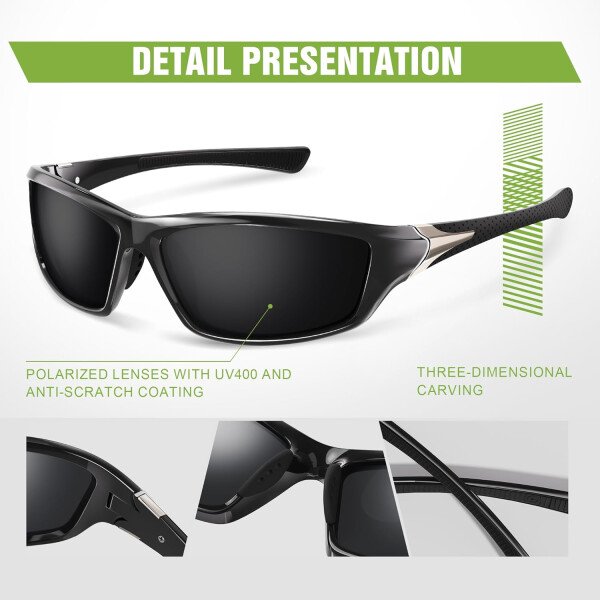 Paquete de 3 lentes de sol polarizados deportivos para hombres, envolventes y protección UV400 contra rayos ultravioleta, para ciclismo, pesca y conducción - Imagen 15
