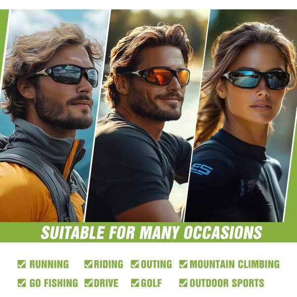 Paquete de 3 lentes de sol polarizados deportivos para hombres, envolventes y protección UV400 contra rayos ultravioleta, para ciclismo, pesca y conducción - Imagen 18