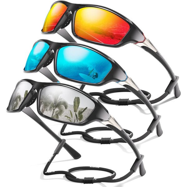 Paquete de 3 lentes de sol polarizados deportivos para hombres, envolventes y protección UV400 contra rayos ultravioleta, para ciclismo, pesca y conducción - Imagen 19