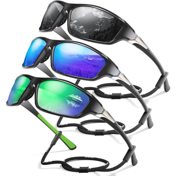 Paquete de 3 lentes de sol polarizados deportivos para hombres, envolventes y protección UV400 contra rayos ultravioleta, para ciclismo, pesca y conducción - Imagen 20