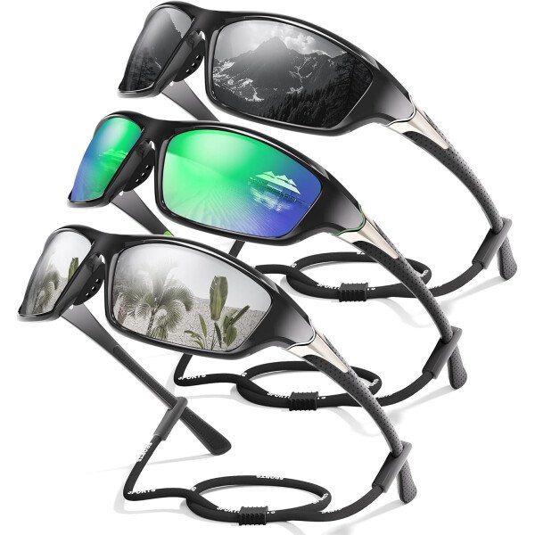 Paquete de 3 lentes de sol polarizados deportivos para hombres, envolventes y protección UV400 contra rayos ultravioleta, para ciclismo, pesca y conducción - Imagen 21