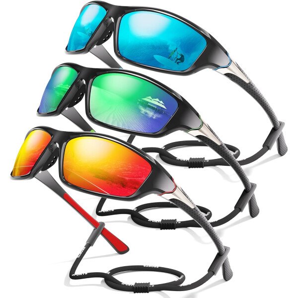 Paquete de 3 lentes de sol polarizados deportivos para hombres, envolventes y protección UV400 contra rayos ultravioleta, para ciclismo, pesca y conducción - Imagen 22