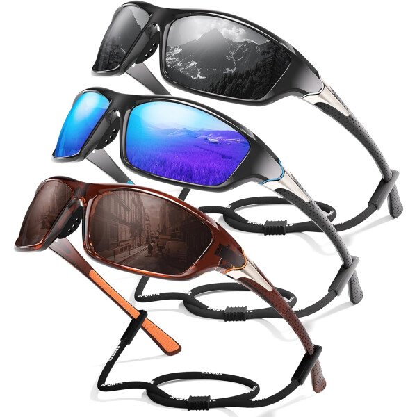 Paquete de 3 lentes de sol polarizados deportivos para hombres, envolventes y protección UV400 contra rayos ultravioleta, para ciclismo, pesca y conducción - Imagen 23