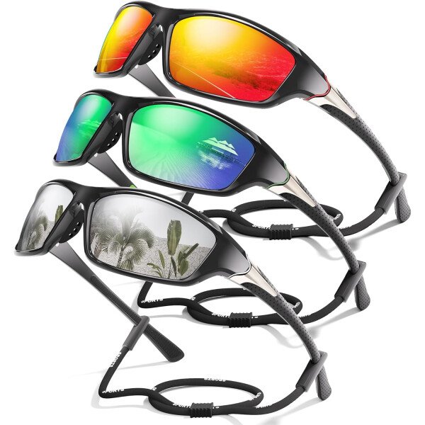 Paquete de 3 lentes de sol polarizados deportivos para hombres, envolventes y protección UV400 contra rayos ultravioleta, para ciclismo, pesca y conducción - Imagen 24
