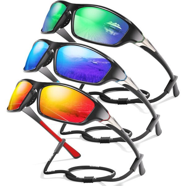 Paquete de 3 lentes de sol polarizados deportivos para hombres, envolventes y protección UV400 contra rayos ultravioleta, para ciclismo, pesca y conducción - Imagen 25