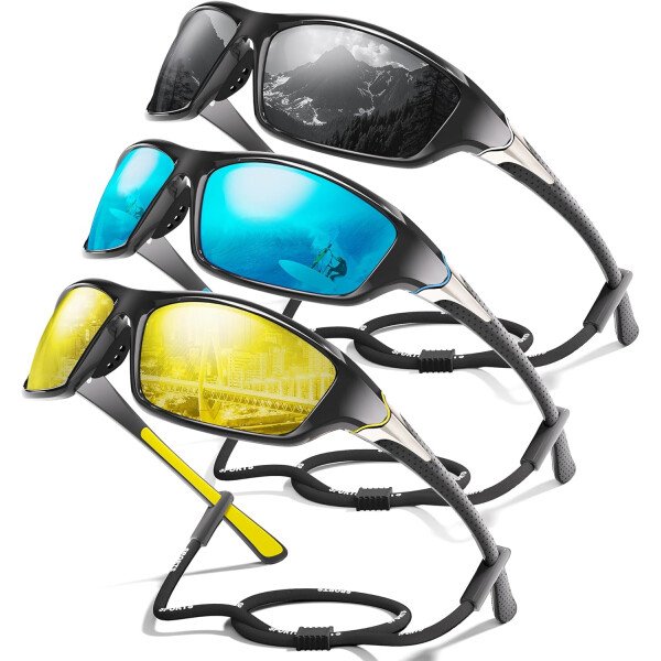 Paquete de 3 lentes de sol polarizados deportivos para hombres, envolventes y protección UV400 contra rayos ultravioleta, para ciclismo, pesca y conducción - Imagen 26