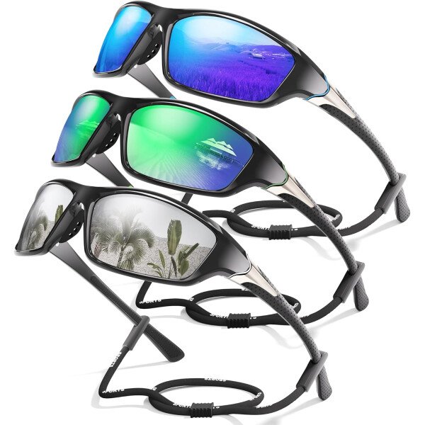 Paquete de 3 lentes de sol polarizados deportivos para hombres, envolventes y protección UV400 contra rayos ultravioleta, para ciclismo, pesca y conducción - Imagen 27
