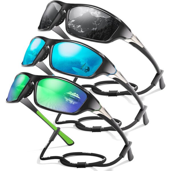 Paquete de 3 lentes de sol polarizados deportivos para hombres, envolventes y protección UV400 contra rayos ultravioleta, para ciclismo, pesca y conducción - Imagen 28
