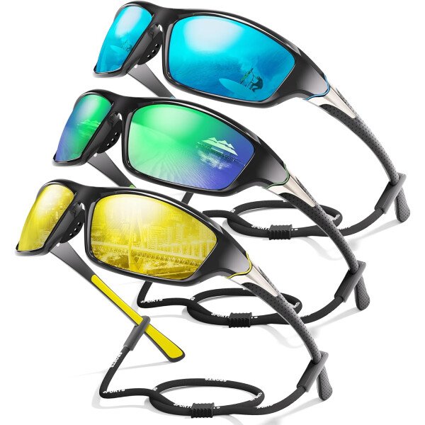 Paquete de 3 lentes de sol polarizados deportivos para hombres, envolventes y protección UV400 contra rayos ultravioleta, para ciclismo, pesca y conducción - Imagen 29