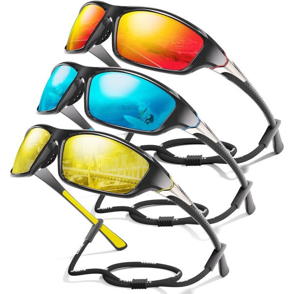 Paquete de 3 lentes de sol polarizados deportivos para hombres, envolventes y protección UV400 contra rayos ultravioleta, para ciclismo, pesca y conducción - Imagen 30