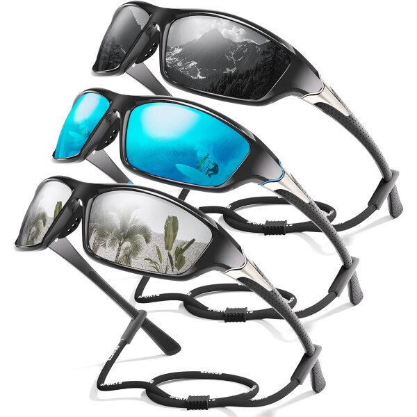 Paquete de 3 lentes de sol polarizados deportivos para hombres, envolventes y protección UV400 contra rayos ultravioleta, para ciclismo, pesca y conducción - Imagen 31