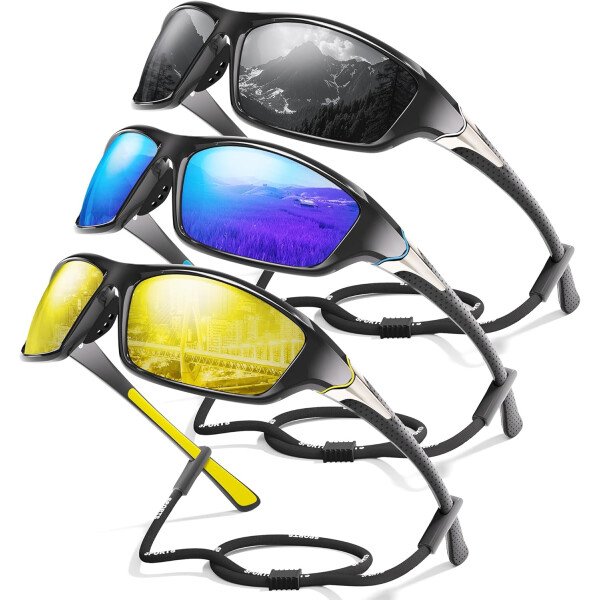 Paquete de 3 lentes de sol polarizados deportivos para hombres, envolventes y protección UV400 contra rayos ultravioleta, para ciclismo, pesca y conducción - Imagen 32