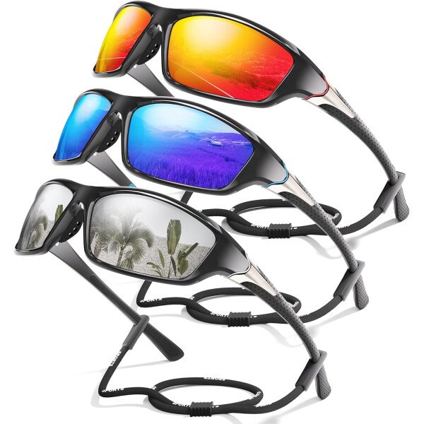 Paquete de 3 lentes de sol polarizados deportivos para hombres, envolventes y protección UV400 contra rayos ultravioleta, para ciclismo, pesca y conducción - Imagen 33