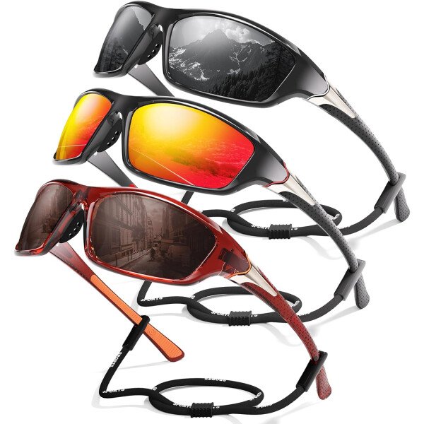 Paquete de 3 lentes de sol polarizados deportivos para hombres, envolventes y protección UV400 contra rayos ultravioleta, para ciclismo, pesca y conducción - Imagen 34