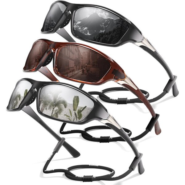Paquete de 3 lentes de sol polarizados deportivos para hombres, envolventes y protección UV400 contra rayos ultravioleta, para ciclismo, pesca y conducción - Imagen 36