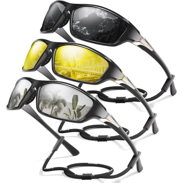 Paquete de 3 lentes de sol polarizados deportivos para hombres, envolventes y protección UV400 contra rayos ultravioleta, para ciclismo, pesca y conducción - Imagen 37