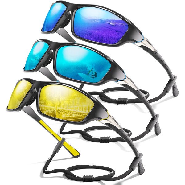 Paquete de 3 lentes de sol polarizados deportivos para hombres, envolventes y protección UV400 contra rayos ultravioleta, para ciclismo, pesca y conducción - Imagen 38